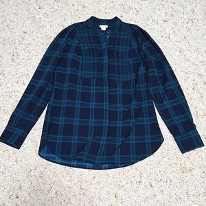 J. Crew Black Watch Plaid Pleated Bodice Blouse